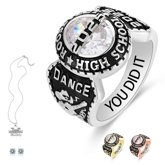 Ccjcinata Fully Personalized Customized Sterling Silver Class RIngs - Fully Personalized -platinum graduation ring class of 2024 (Sterling Silver - Platinium)