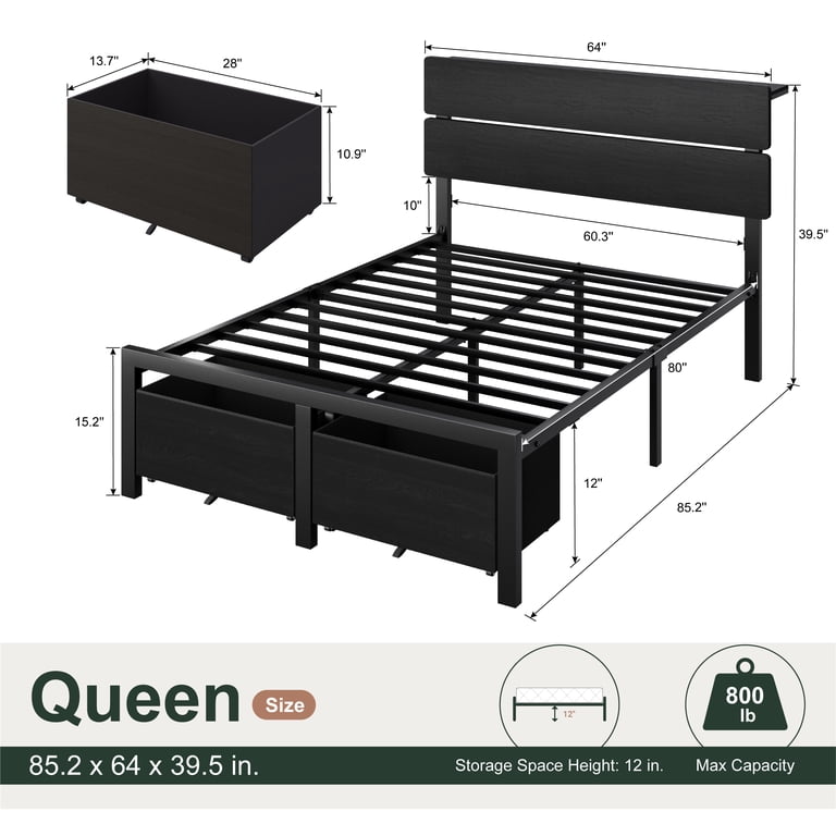 Amolife Queen Platform Bed with LED Storage Headboard photo 6