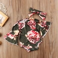 thumbnail image 3 of Infant Toddler Baby Girl Sunflower Floral Print Long Flare Sleeve Romper Playsuit Outfit with Bowknot Headband, 3 of 9