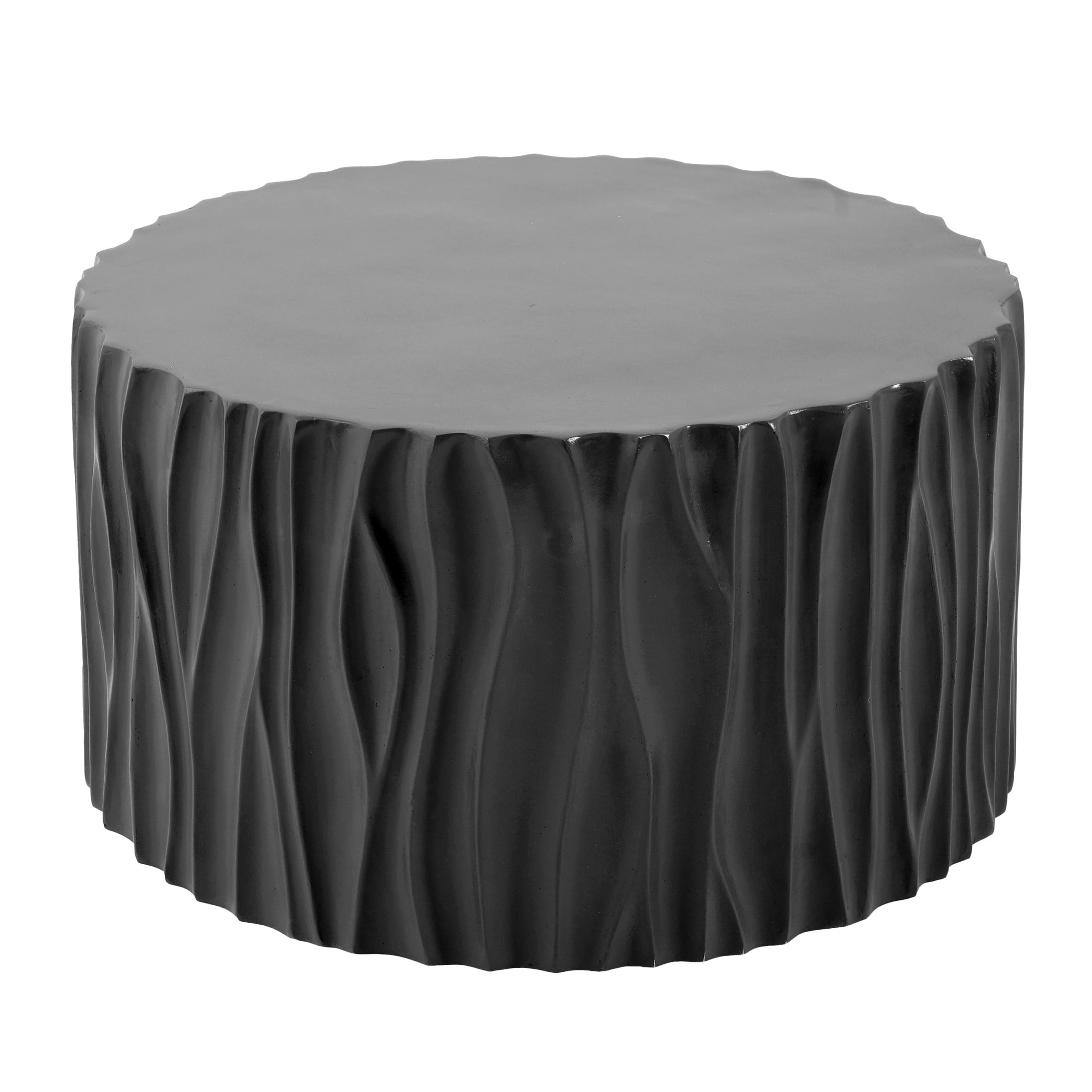 Christopher Knight Home 26.77" Round Outdoor/Indoor Coffee Table, Wavy Fluted MGO Design, Black