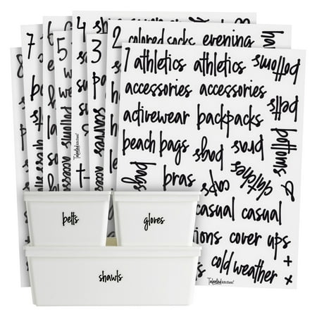 UPC: 0194425574724 | Talented Kitchen 224 Closet Labels for Bins and Baskets  Preprinted Black Script Stickers for Organization and Storage (Water Resistant)