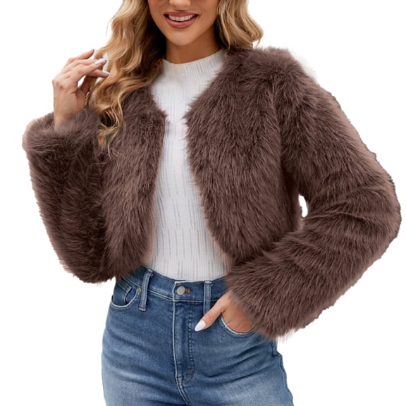 snowsong Womens Winter Coats Fashion Faux Superficial Knowledge Long Sleeve Fleece Shaggy Lightweight Cropped Jacket,Coats for Women,Fleece Jacket Women,Womens Winter Coats,Jackets for Women,Khaki,XL