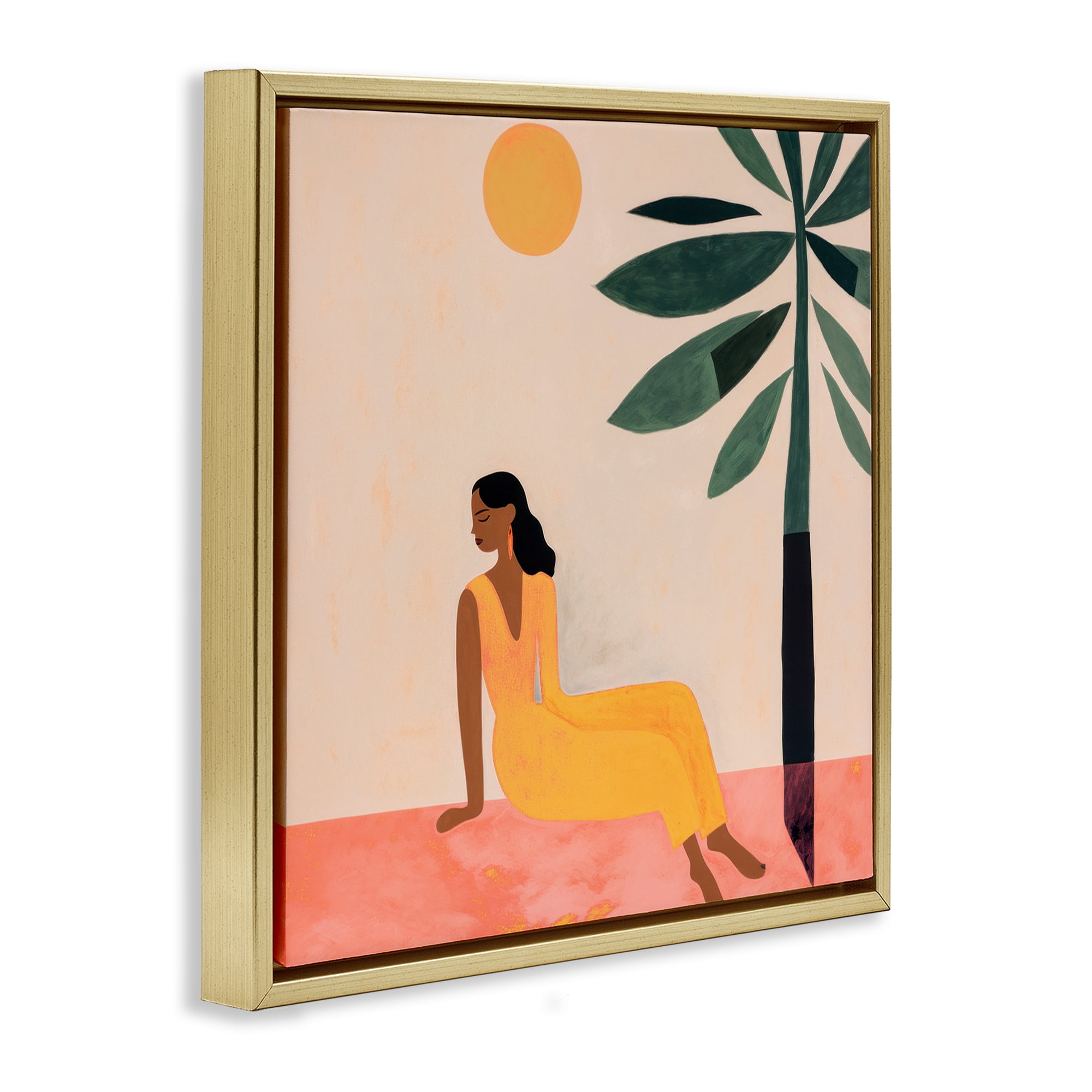 Stupell Industries Tropical Boho Woman People Painting Gold Floater Framed Canvas Art Print Wall Art, 25 x 25