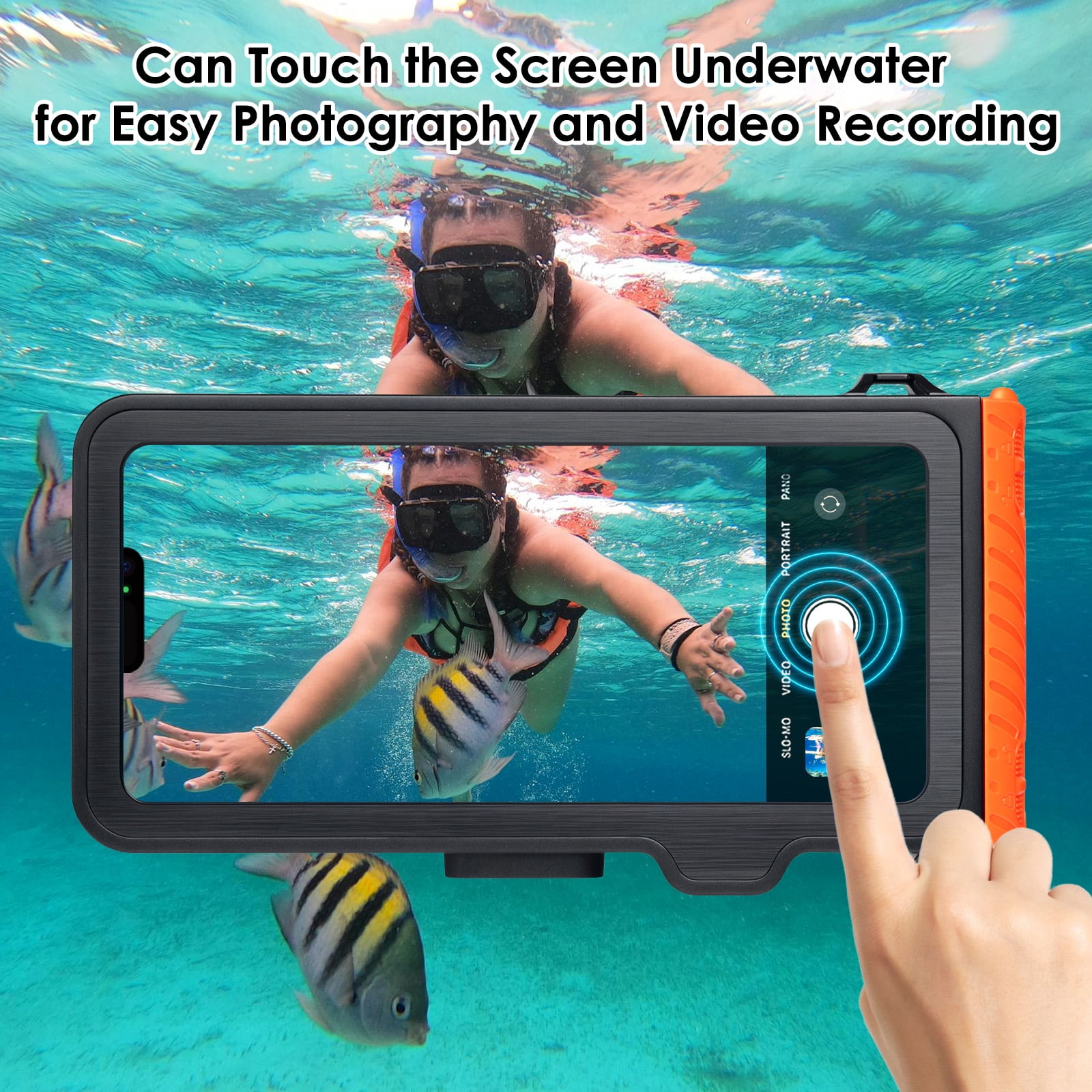 10m/33ft Universal IP68 Waterproof Diving Phone Case for iPhone 16/15/14/13/12/11 Pro Max/XS/Samsung S25/S24/S23/S22/S21 Ultra Snorkeling Touch Screen Scuba Housing Photo Video (Orange)