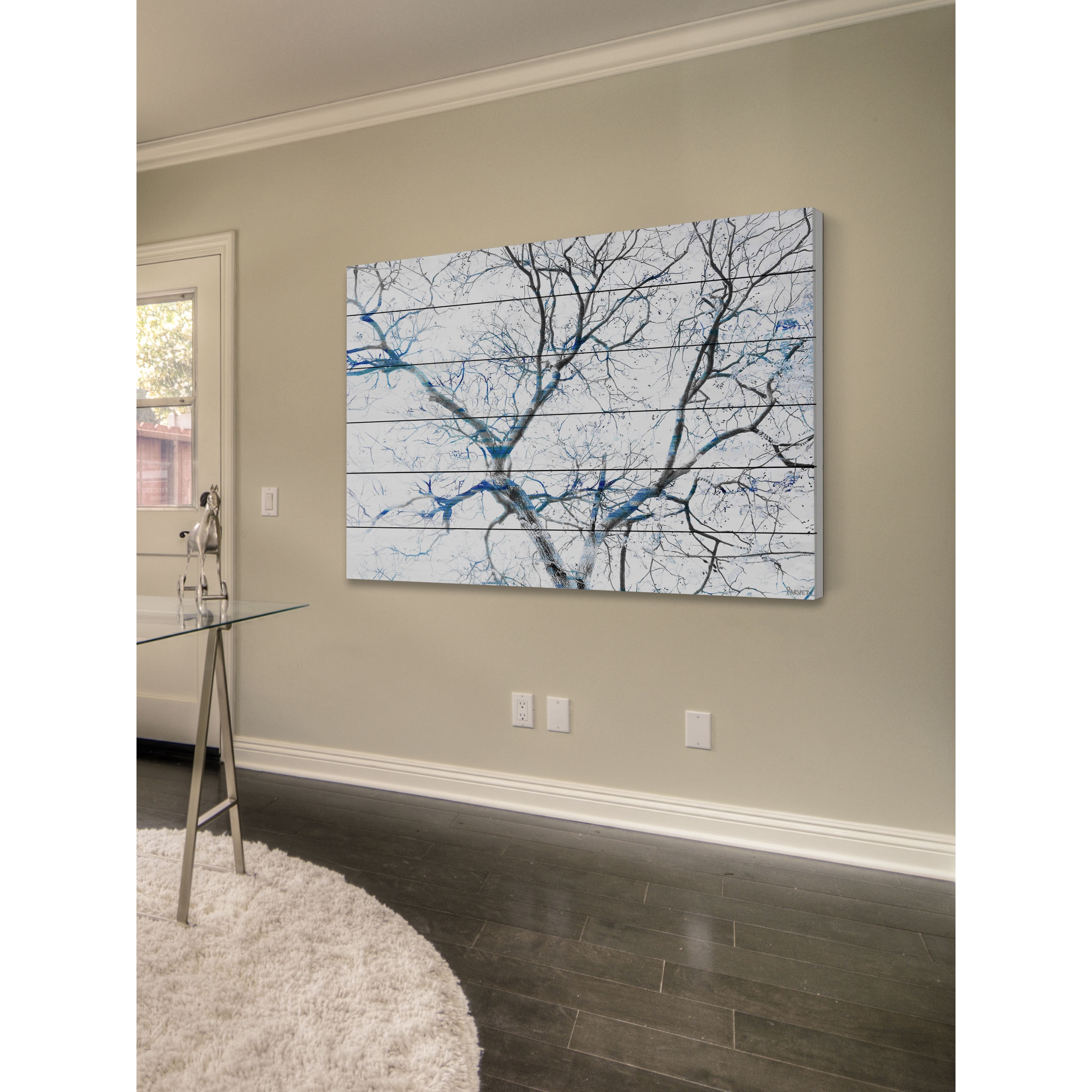 Parvez Taj  - Blue Branches Painting Print on White Wood - Multi-Color 36 x 24