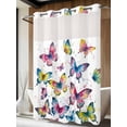 thumbnail image 2 of No Hook Shower Curtain with Snap-in Liner, Colorful Butterfly Waterproof Fabric Bathroom Curtains, Elegant Pastoral Butterflies Watercolor Bath Curtains & Mesh Top Window 72"x84" Long, 2 of 9