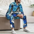 thumbnail image 7 of Kdxio Blue and White Butterflies Men’s Pajama Set Pajamas For Men 2 Piece PJ Set with Men Pajama Pants and Long Sleeve T-Shirt Lounge Set-Medium, 7 of 7