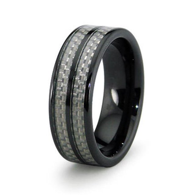 Ceramic Ring with Carbon Fiber Inlay 8mm - Size 10