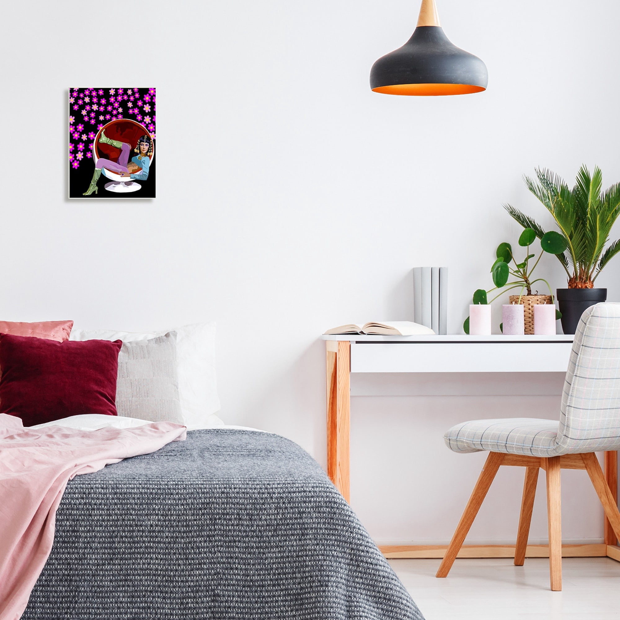 Stupell Industries Pink Daisy Flowers Actress Taylor Lounging Modern Chair Graphic Art Unframed Art Print Wall Art, 13x19, by Lynnda Rakos