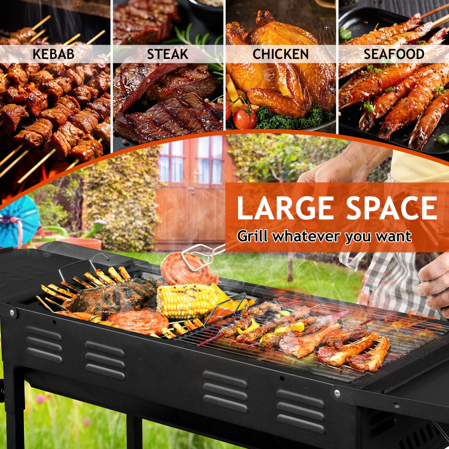 Charcoal Grills, Portable BBQ Griddle, Foldable Kabob Barbecue with Storage Shelf and Carry Bag for Outdoor Hibachi BBQ Lamb Skewer Camping Barbecue Grill in Garden Backyard Party Picnic Travel
