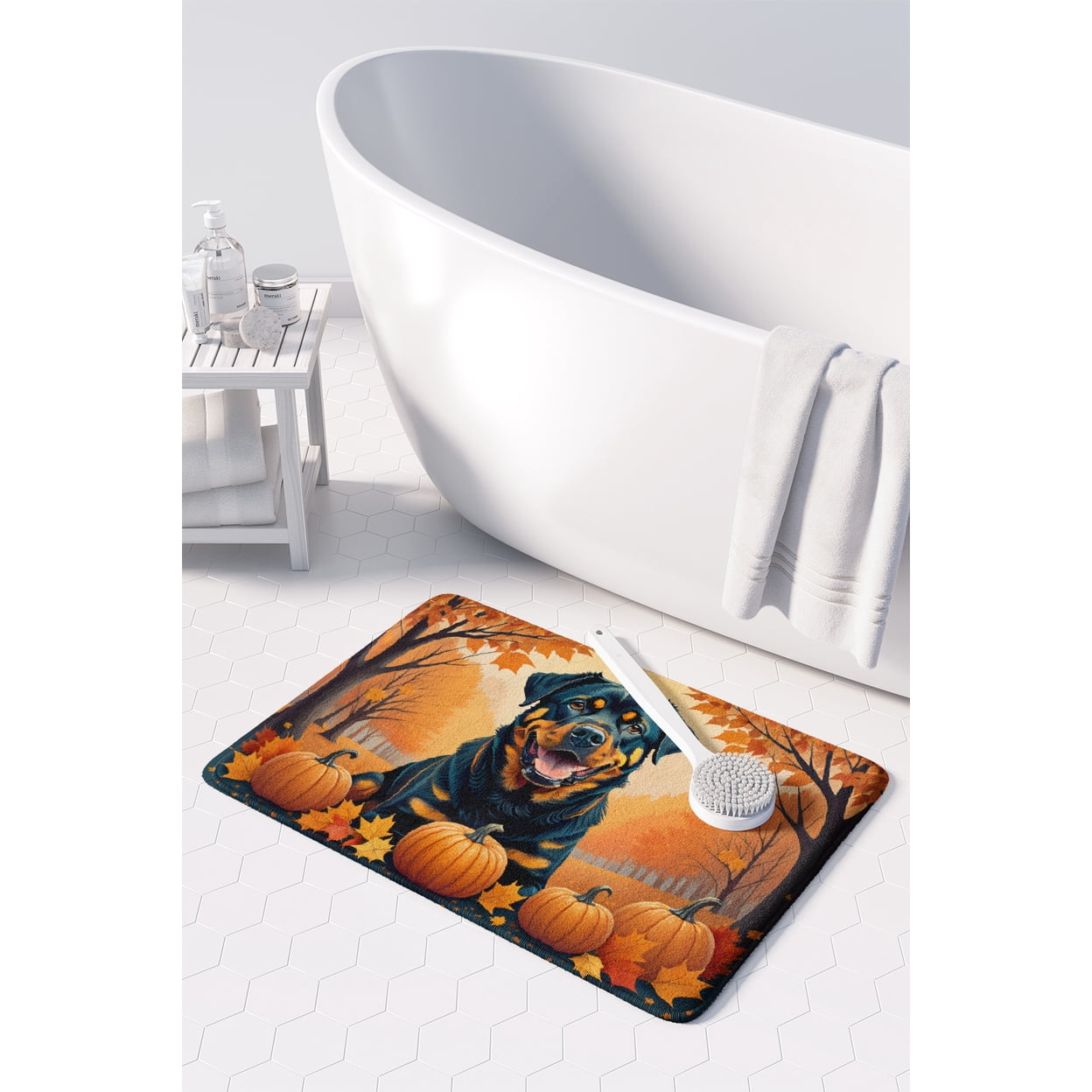 Carolines Treasures DAC1067RUG 19 x 27 in. Unisex Rottweiler Fall Memory Foam Kitchen Mat