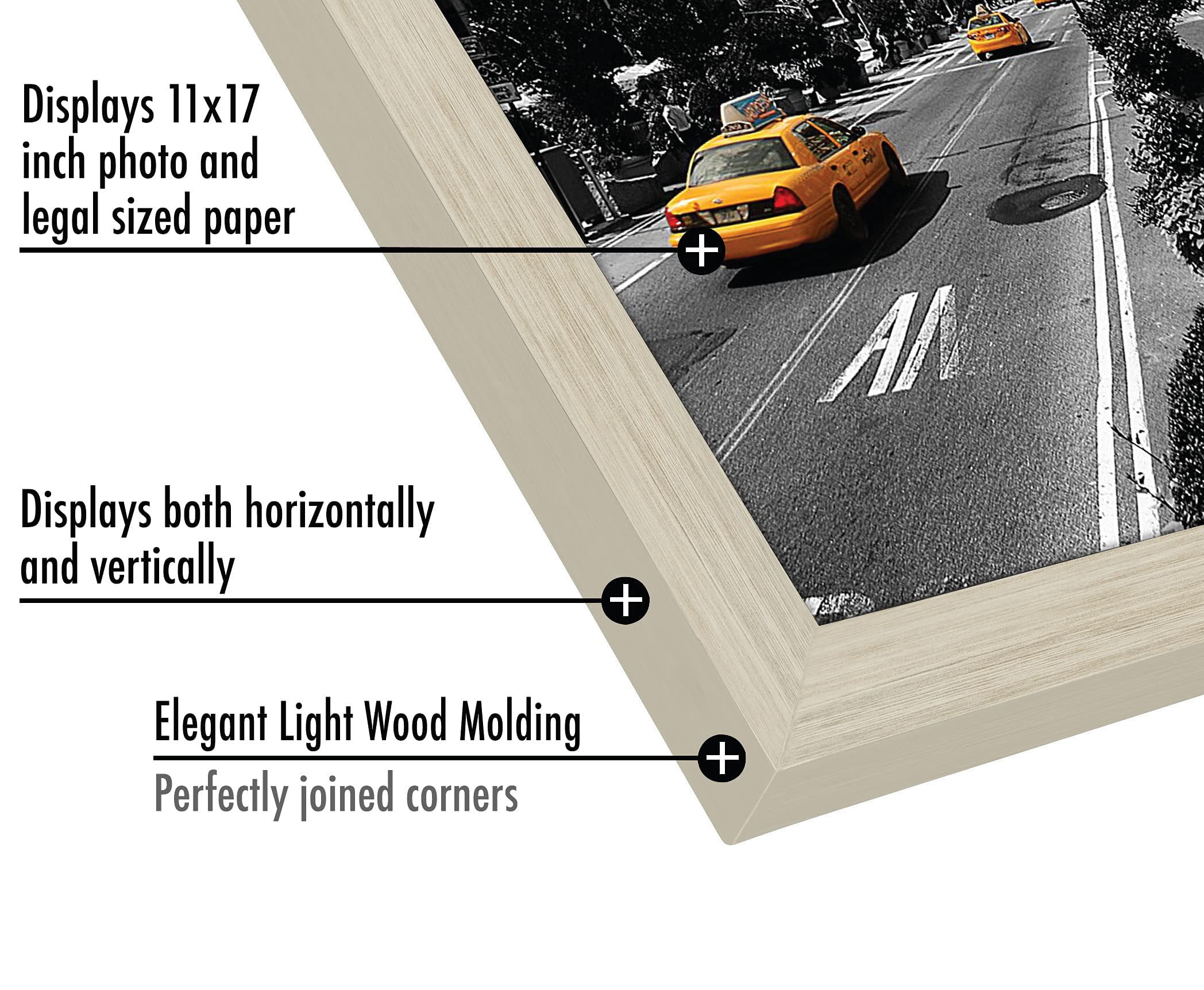 Americanflat 11x17 Light Wood Picture Frame, Legal Sized Paper Display. Shatter-Resistant Glass. Hanging Hardware Included