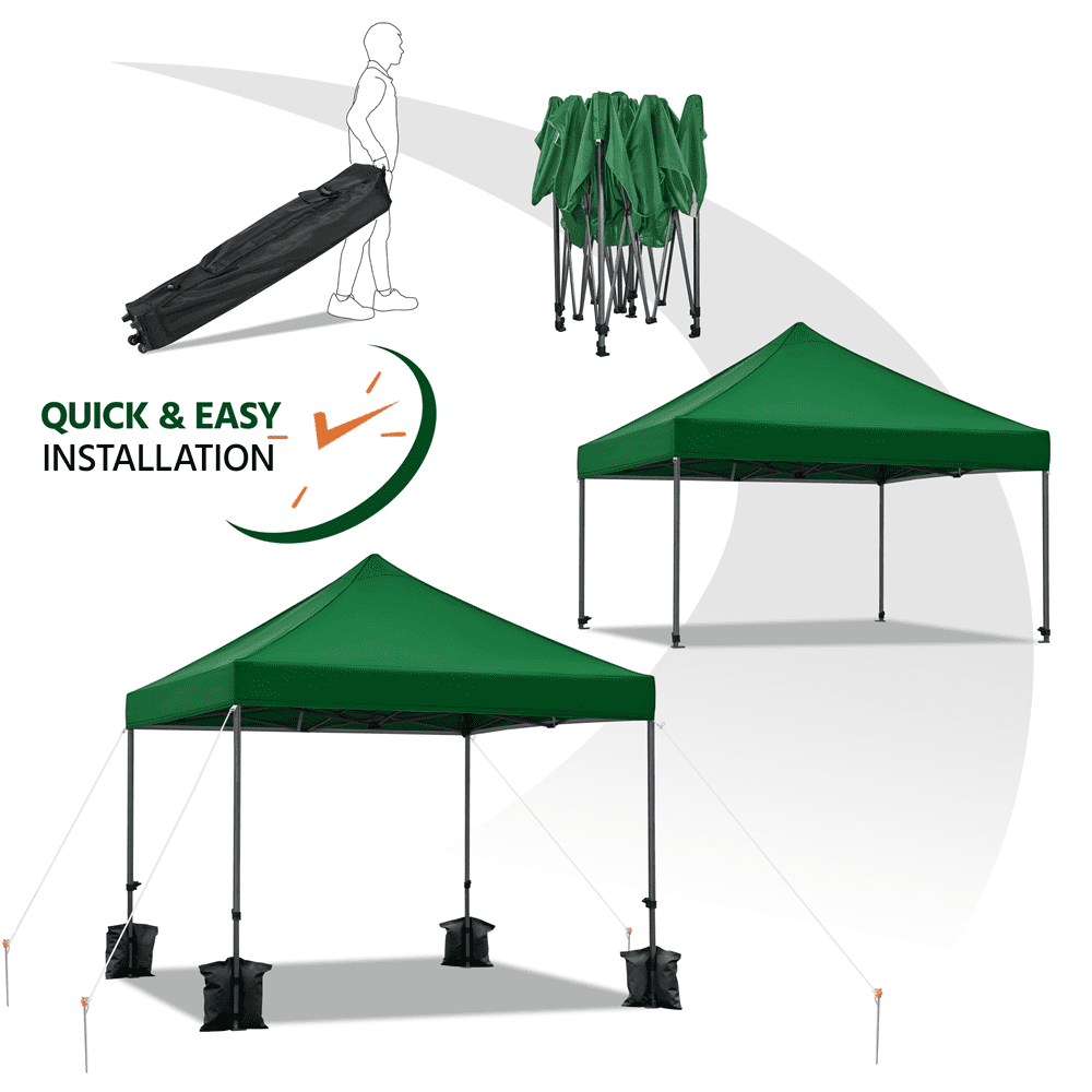 Alden Design Adjustable 10' x 10' Commercial Pop-up Canopy with Wheeled Carry Bag, Dark Green