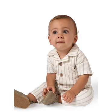 Modern Moments by Gerber Baby Boy Long Leg Slouch Henley Romper, Sizes 0/3 Months - 24 Months