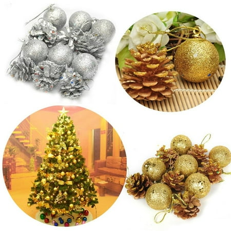 - 12PCS 4CM Round Christmas Balls &Pine cones Baubles Tree Ornament Decor