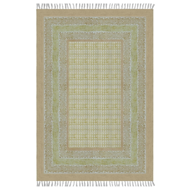 Casavani Cotton Handblock Printed Dhurrie Brown Hallway Runner Area Rug Outdoor Rug 6x12 feet