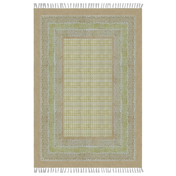 Casavani Cotton Handblock Printed Dhurrie Brown Living Room Floor Carpets Square Outdoor Rug 5x5 feet