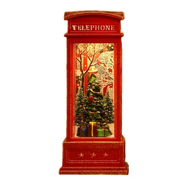 Christmas Snow Globe Lantern, Decorations Simulation Telephone Booth Gift Ornament for Bar KTV, Warm Home Decor