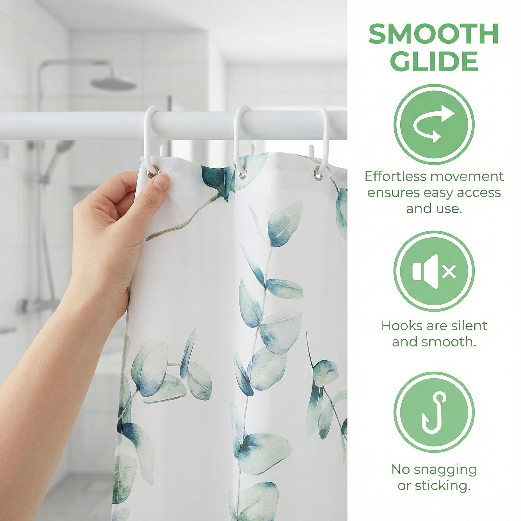 Unique Bargains Waterproof Leaf Shower Curtain Sets Hooks Green Pattern 3 71"W x 71"L