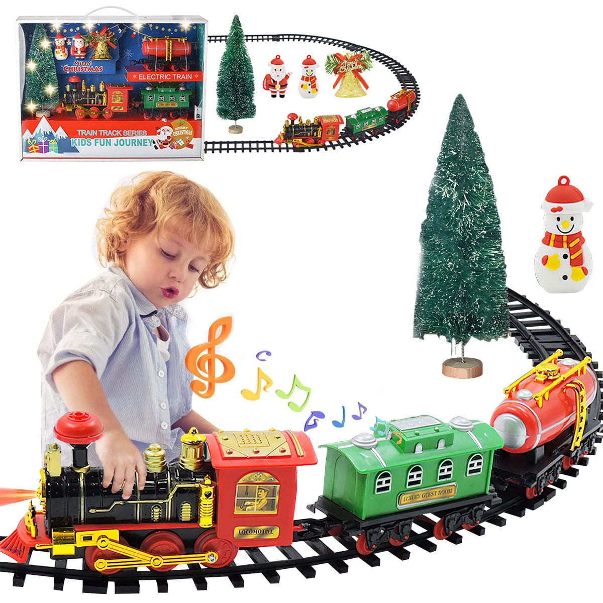 CIVG Christmas Electric Train Track Toy Set Kit with Sound and Light