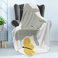thumbnail image 4 of Grey and Yellow Soft Flannel Fleece Blanket, Cat Pet Feline Best Friend Playing with Spring Butterfly Print, Cozy Plush for Indoor and Outdoor Use, 60" x 80", Black Marigold and Grey, by Ambesonne, 4 of 5