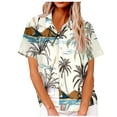 thumbnail image 1 of Camisas de Manga Corta para las Mujeres Cuello Redondo Hawaii Impresión Casual Blusa Plisada, Top Flujo, 1 of 5