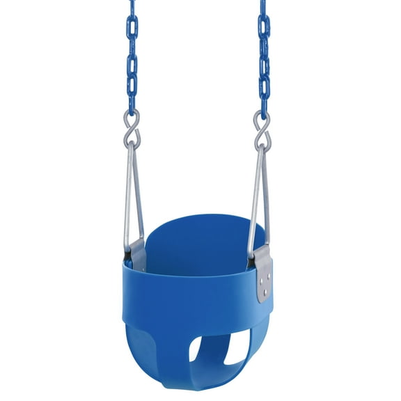 Outdoor Heights High Back Full Bucket Toddler & Baby Swing Set for Backyard Swing with Vinyl Coated Chain (1, Blue)