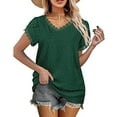 thumbnail image 1 of Sonducket Camiseta de algodón para mujer, camiseta holgada de encaje de Color sólido, Top de verano para viajes, vacaciones en la playa, deportes, Prendas para la parte del cuerpo Verde XL Sonducket AP010362-14, 1 of 6