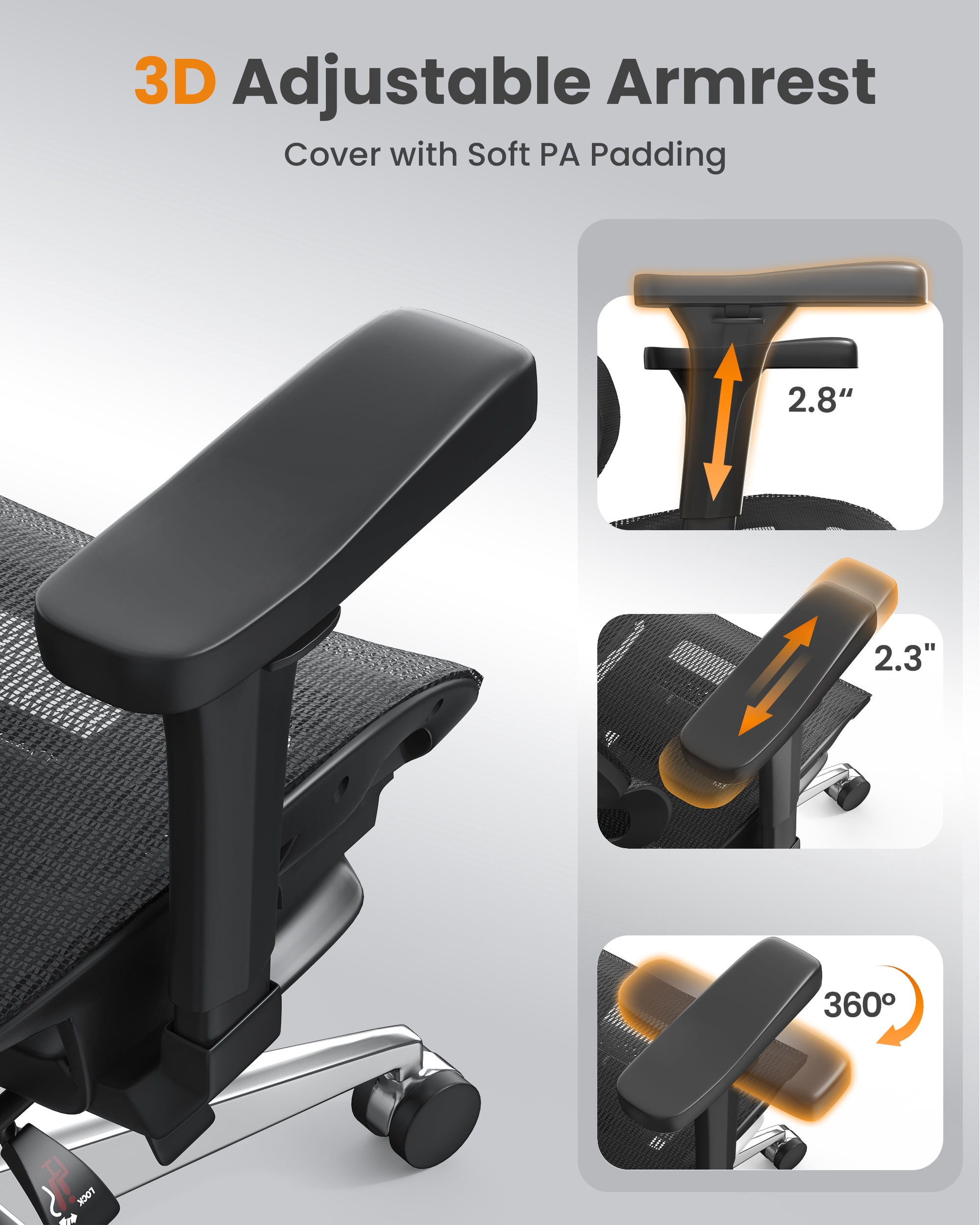 Doubleslee Ergonomic Office Chair, High Back Mesh Office Chairs with Adjustable Headrest, Lumbar Support, 3D Armrest and Footrest