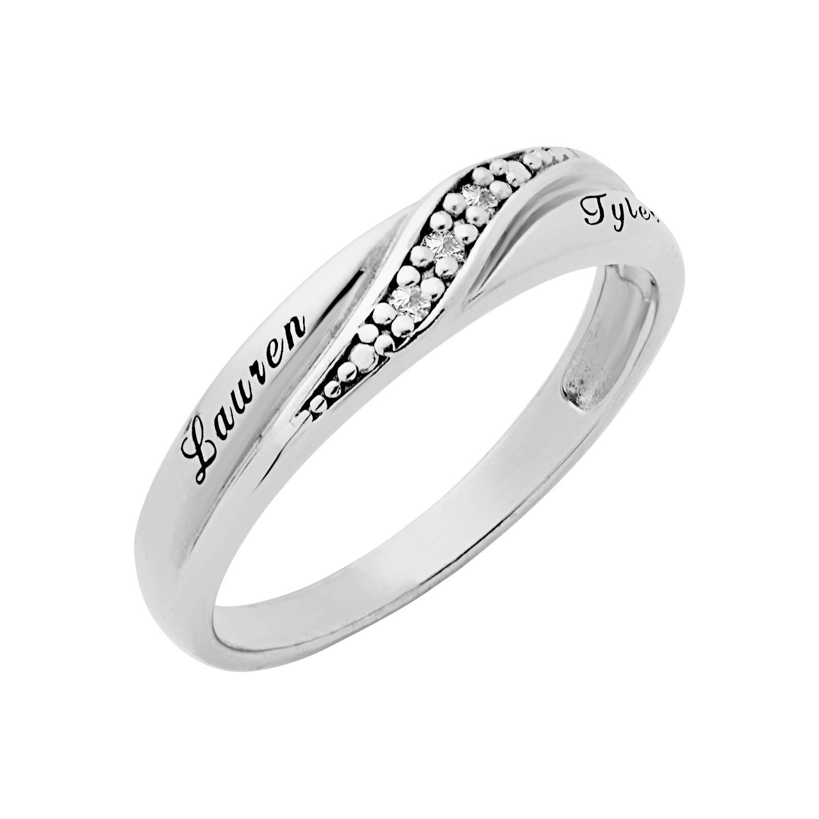 Vow & Forever Personalized Planet Bridal Platinum over Sterling Silver Ladies Diamond Accent Engraved Wedding Band ,Women's
