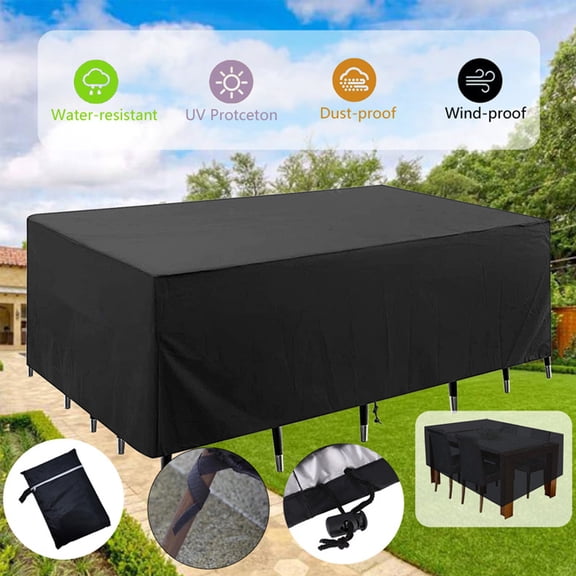 Rectangular Patio Heavy Duty Table Cover 420D Tough Waterproof Outdoor Dining Table and Chairs 59”Lx59”Wx29”H General Purpose Wind Dust Proof Furniture Cover