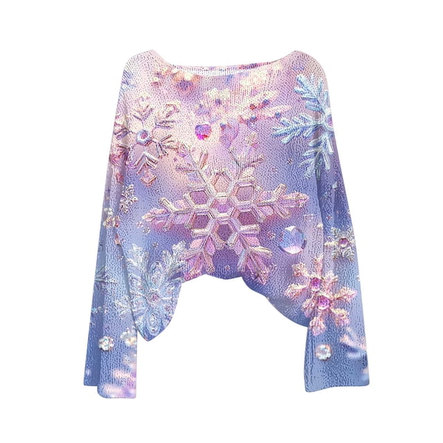 RXMEKW Chandail de Noël pour Femmes, chandail en Tricot Imprimé à Manches Longues et Col Rond, Haut Décontracté pour Fêtes et Rassemblements