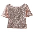 thumbnail image 2 of CNKOO Chaud Paillettes Femmes Sparkle Scintillant Réservoir 3/4 Manches Cocktail Top T-Shirt, 2 of 3