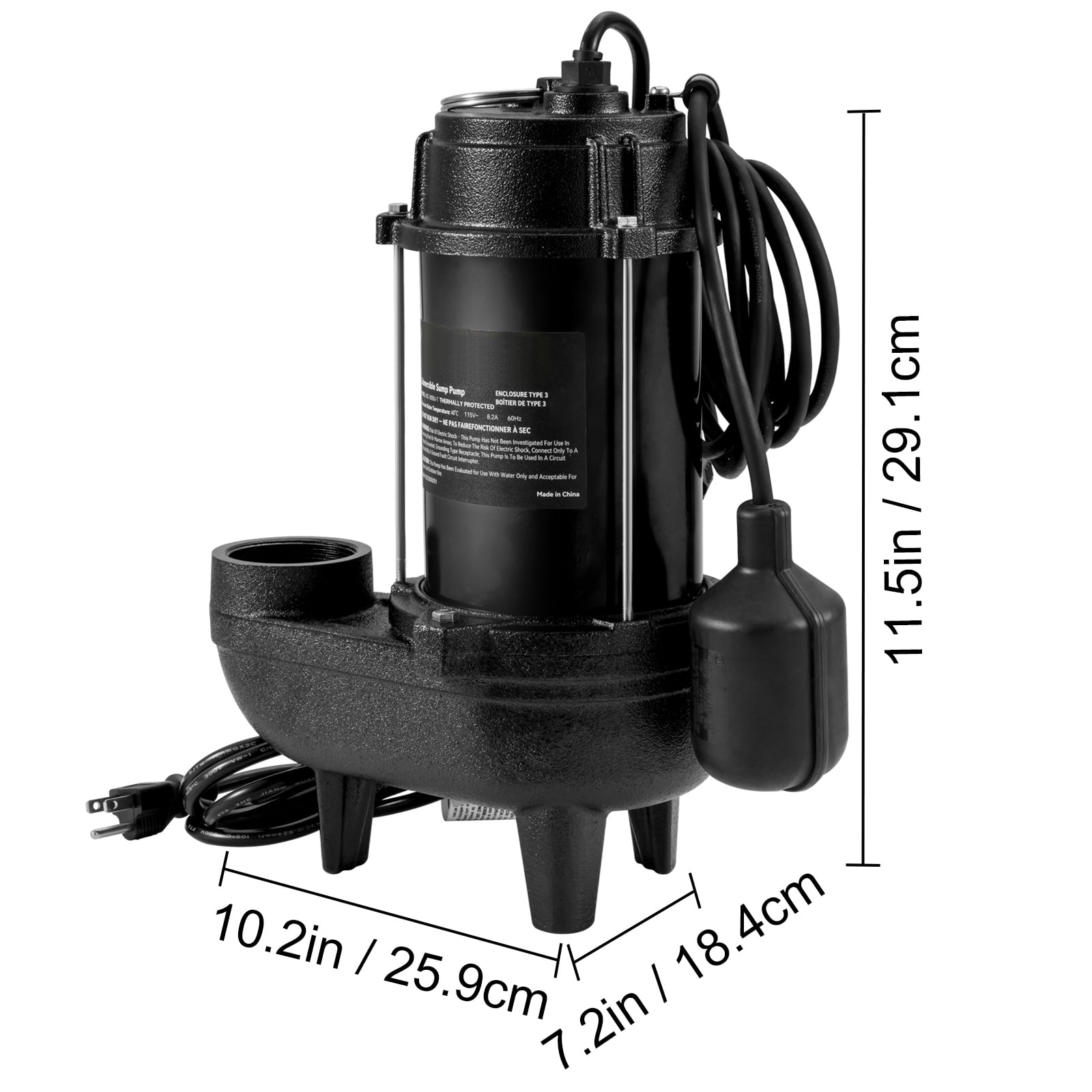 KFFKFF 3/4 HP Submersible Sewage Pump Water Pump, 5880 GPH Cast Iron Sump Pump, Comes with 2" Discharge and 10 ft Tandem Float Switch, Perfect for Septic Systems, Cellars, 1050W