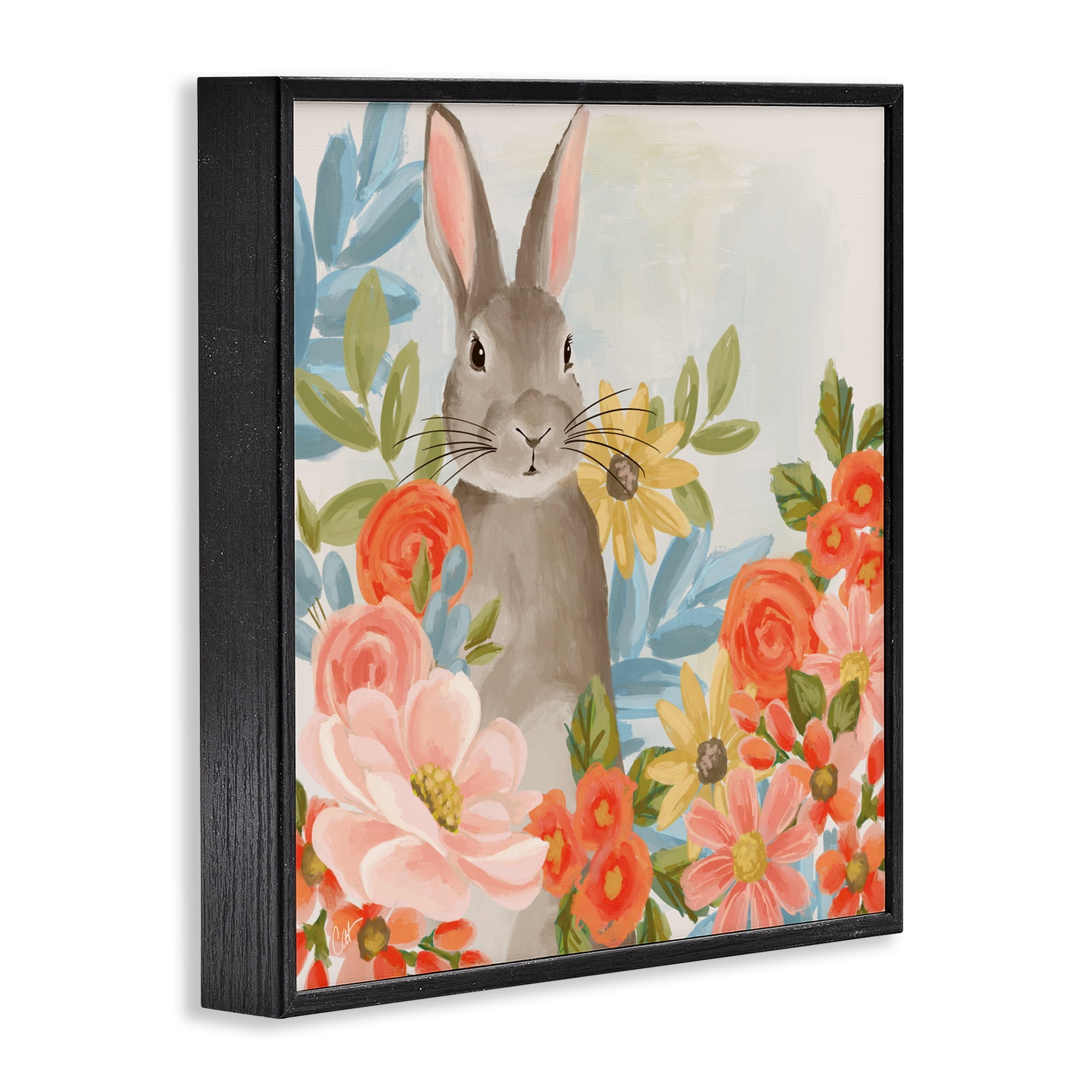 Stupell Industries Bunny Among The Blooms Black Framed Giclee Art, design by Cat Thurman Designs