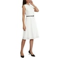 thumbnail image 4 of INSPIRE CHIC Work Dress for Women Sleeveless Button Decor Belted  A Line Business Casual Dresses XS Cream White, 4 of 6