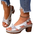 thumbnail image 4 of IEMIEMIEM Chunky Heeled Sandals for Womens Bohemian Cutout Open Toe Slip On Summer Sandals Ankle Strap Sandals Party Dress Sandals Silver 5.5 Wide, 4 of 6