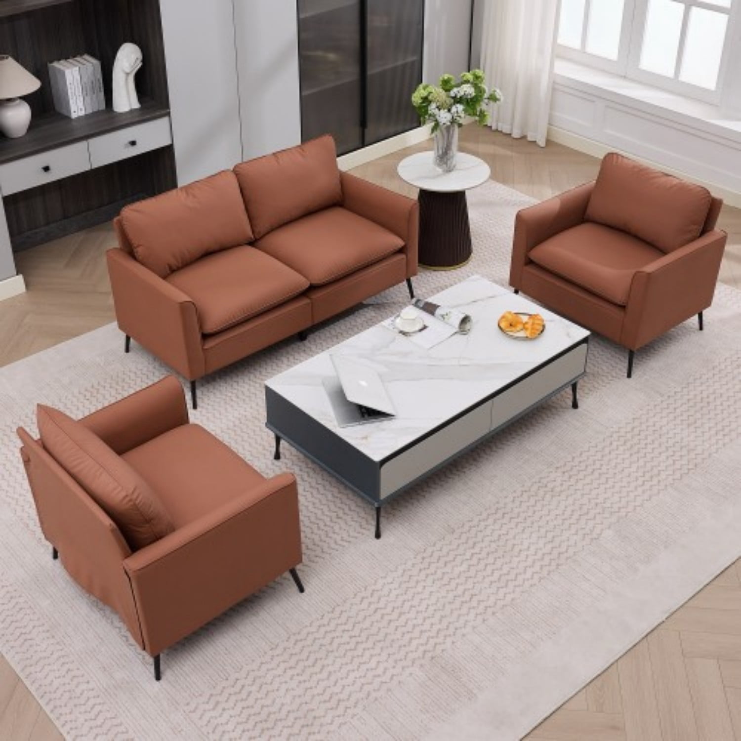 Cat Paw Accent Chair, Modern Faux Leather Upholstered Armchair, Nordic Retro Single Sofa Chair with Soft Cushion and Ergonomic Back Support for Living Room Bedroom Balcony Office, Brown