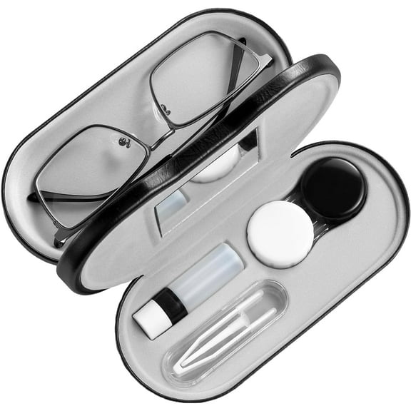 AITIME 2 in 1 Double Sided Portable Contact Lens and Eyeglasses Case - Marbling, Multifunction, Durable, Compact, Portable Storage Kit