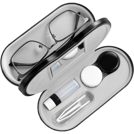 AITIME 2 in 1 Double Sided Portable Contact Lens and Eyeglasses Case - Marbling, Multifunction, Durable, Compact, Portable Storage Kit