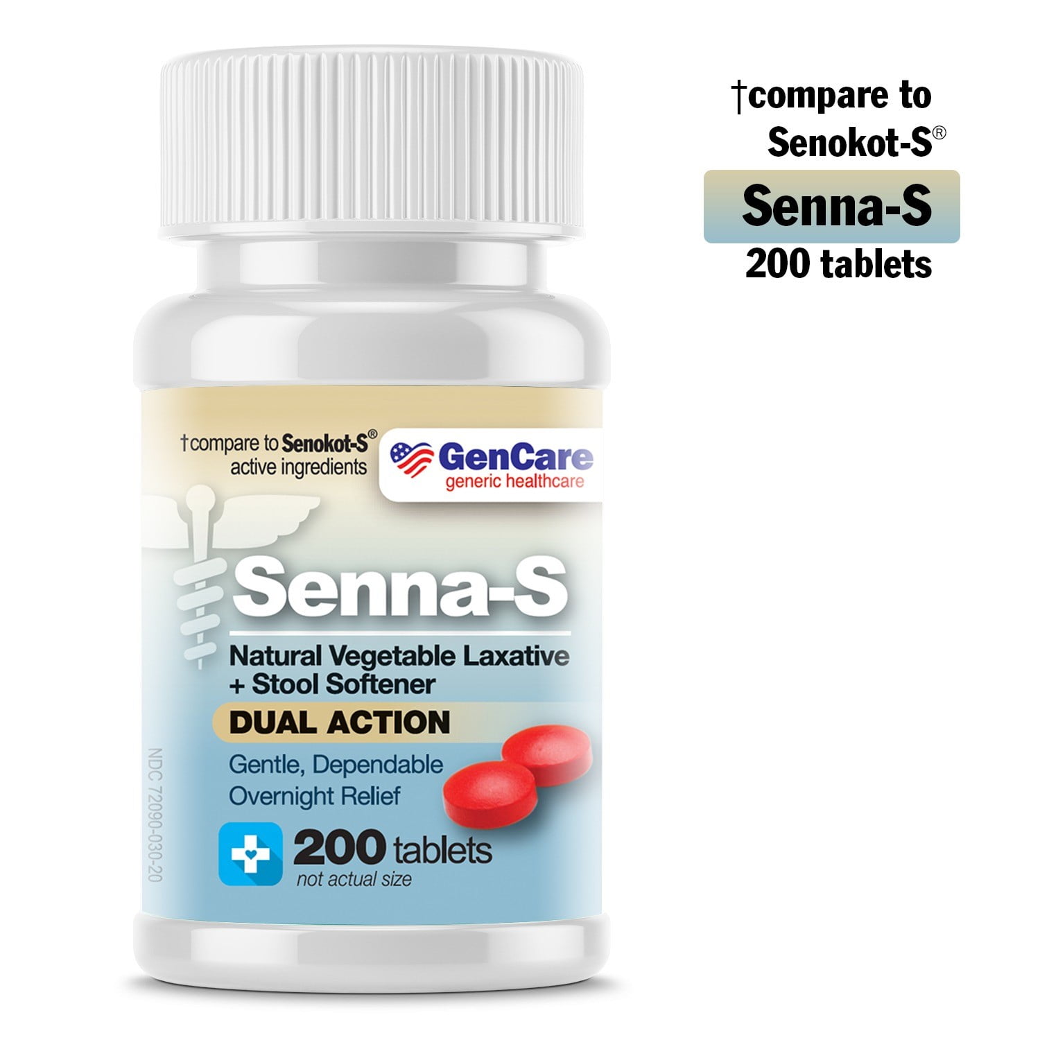 GenCare - Senna-S Dual Action Laxative & Stool Softener (200 Tablets) | Gentle Relief