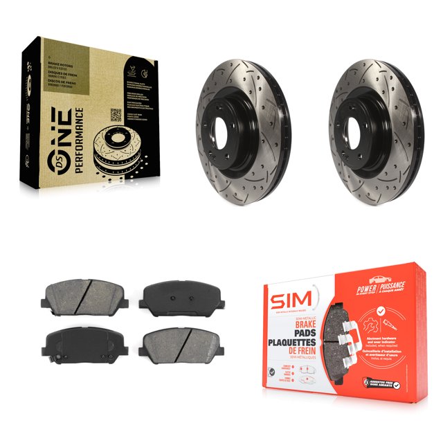 Transit Auto Front Coated Drilled Slotted Disc Brake Rotors and Semi-Metallic Pads Kit for Car Hyundai Genesis Coupe KDS-100122