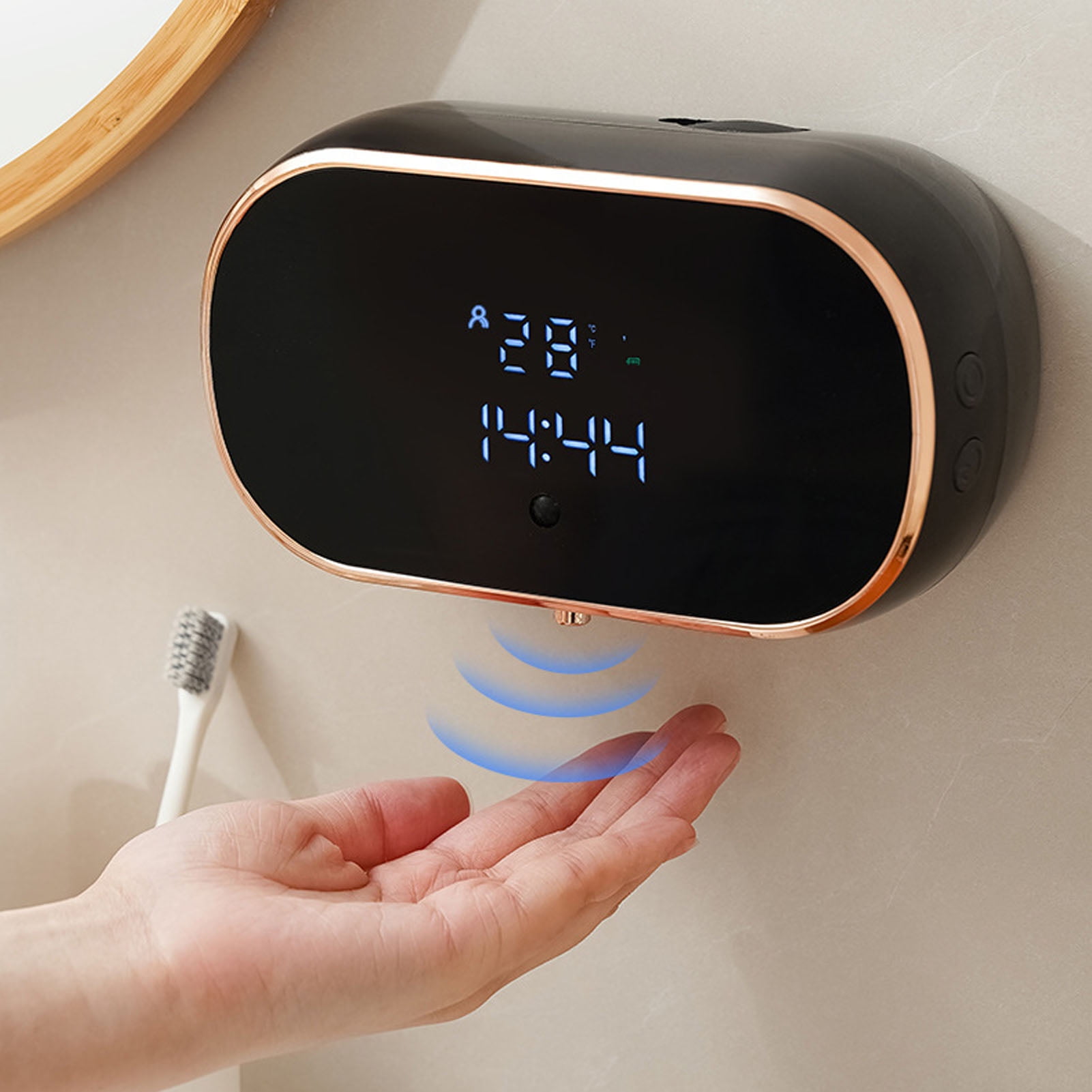 BIMZUC Automatic Soap Dispenser 350ml, Wall Mount Touchless Foam Soap Dispenser, USB Rechargeable with Adhesive for Kitchen & Bathroom, Black