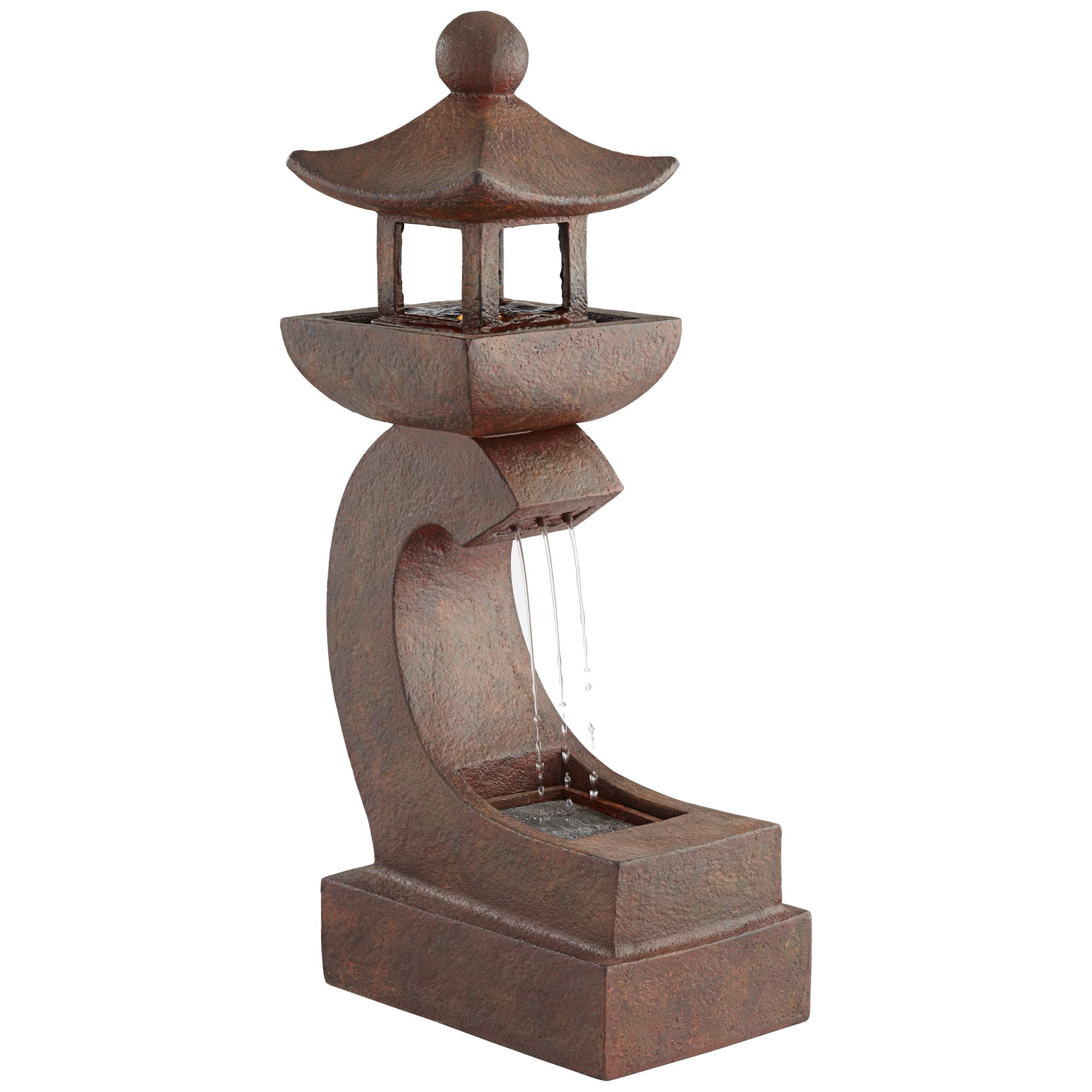 Pagoda 31" High Large Zen Japanese Indoor Outdoor Decor Rust Stone Floor Fountain with Light LED Outside