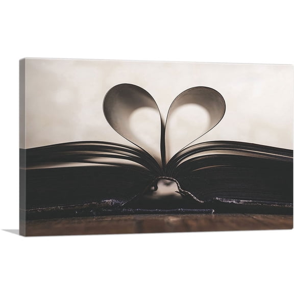 ARTCANVAS Book Heart Page Home decor Canvas Art Print - Size: 26" x 18" (0.75" Deep)