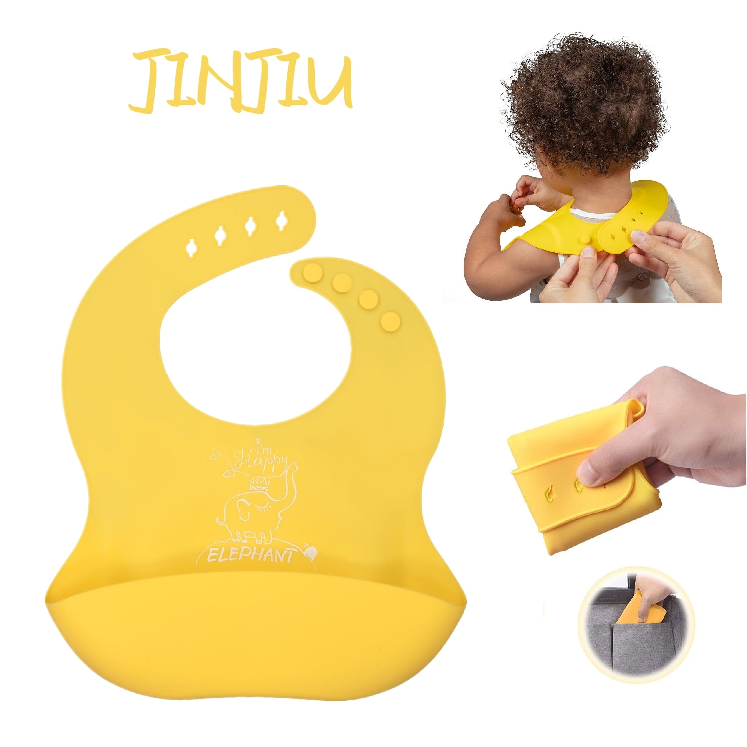 Baby Silicone Bibs Easily Clean, Soft Adjustable Toddler Silicone Bibs for Babies Girl and Boy, Waterproof, Orange Yellow
