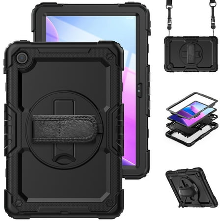 Allytech Lenovo Tab M10 Plus 10.6" Case 3rd Gen 2022 TB-125F/TB-128F, Build-in Screen Protector Shoulder Strap 360 Rotating Kickstand Hand Strap Shock Absorbent Cover for Lenovo Tab M10 Plus 10.6"