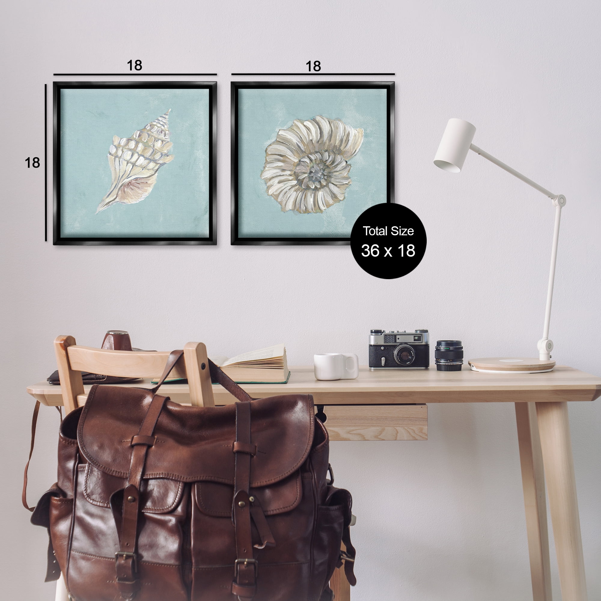 Stupell Industries Nautilus and Conch Seashells Nautical & Beach Painting Black Floater Framed Canvas Art Print Wall Art, 18 x 18, Set of 2