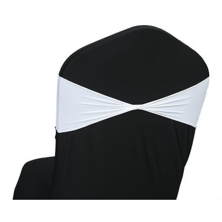 

MDS Pack of 125 Spandex Chair Bow Sash Bands Ties Without Buckle for Wedding - White
