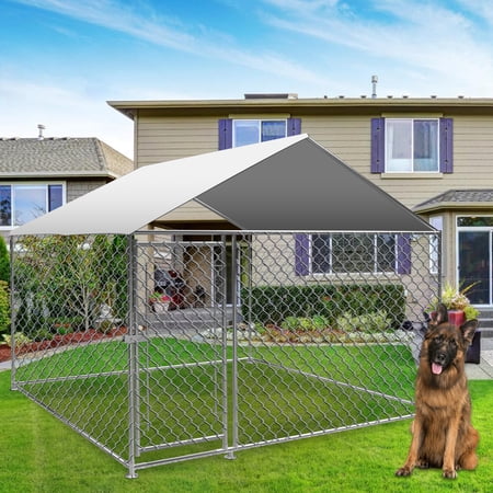 Caulitar Metal Pet Dog Run House Outdoor Kennel Shade Cage Enclosure with Cover Playpen
